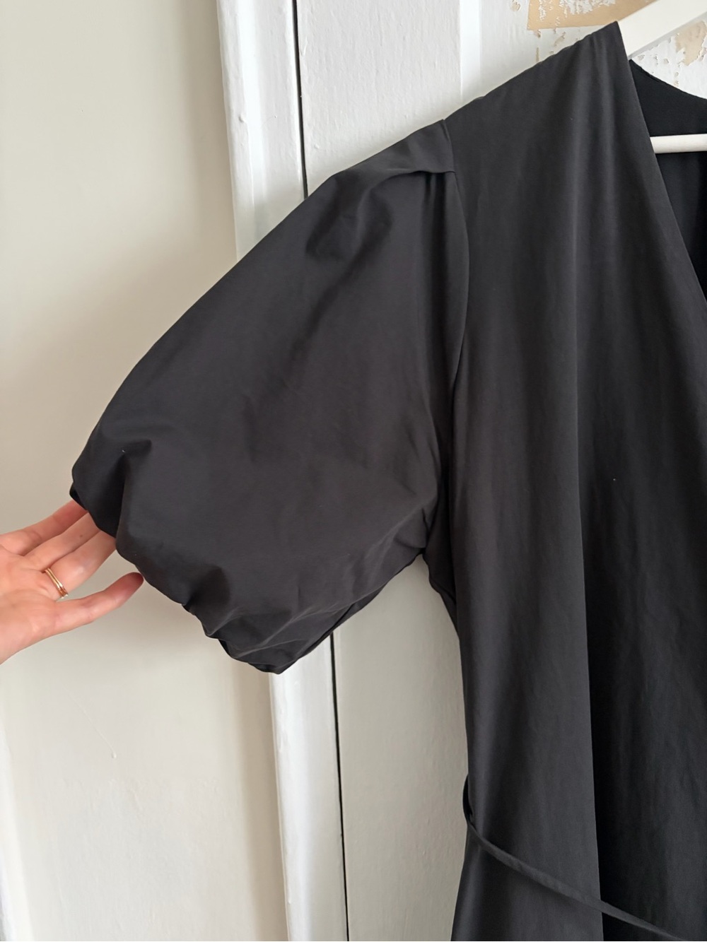 DISSH Black V-Neck Puff-Sleeve Maxi Dress with Tie Waist - Picture 3 of 9